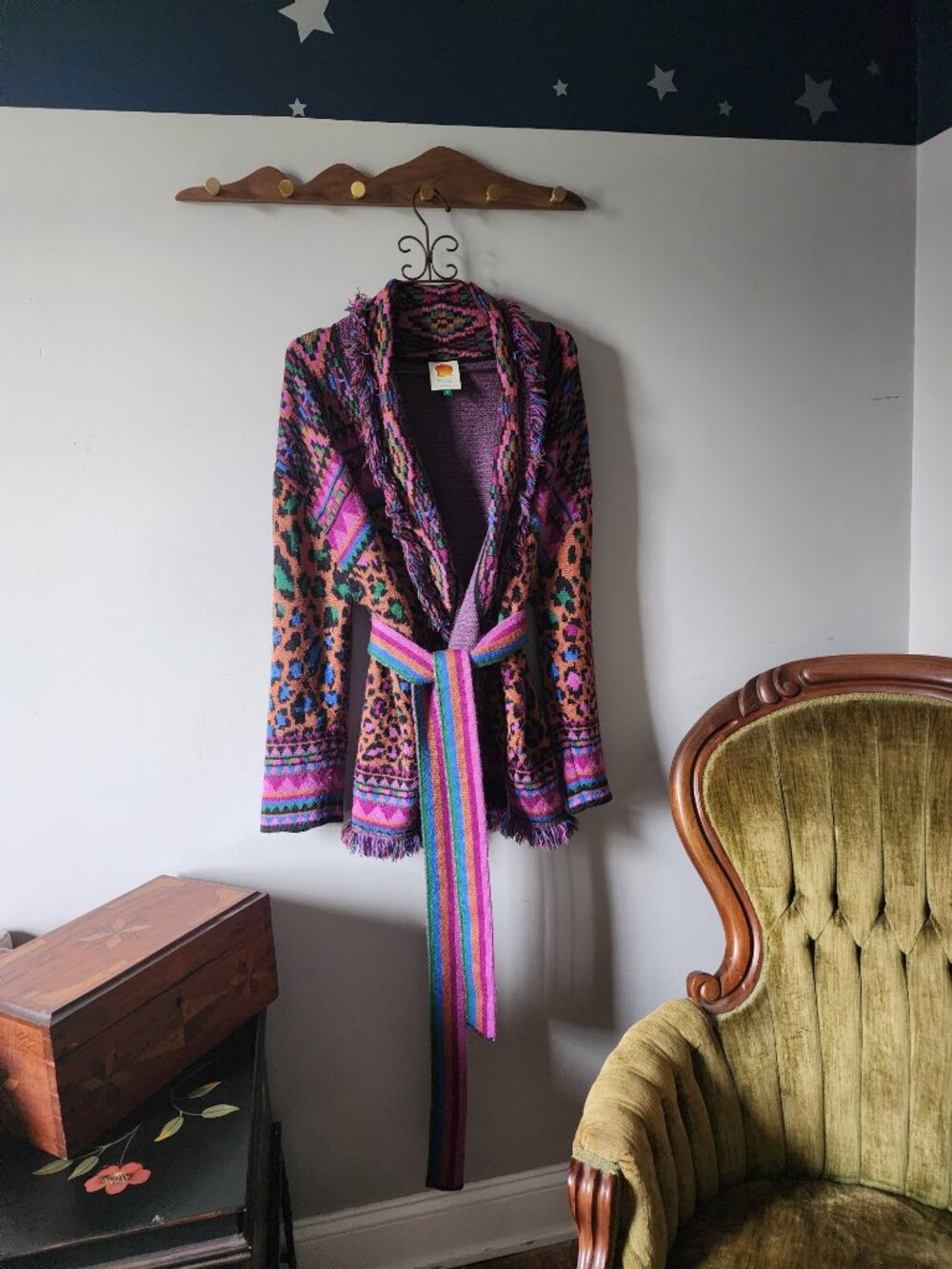 FARM Rio Ainika Tapestry Belted Fringe Cardigan Size M - Picture 4 of 9
